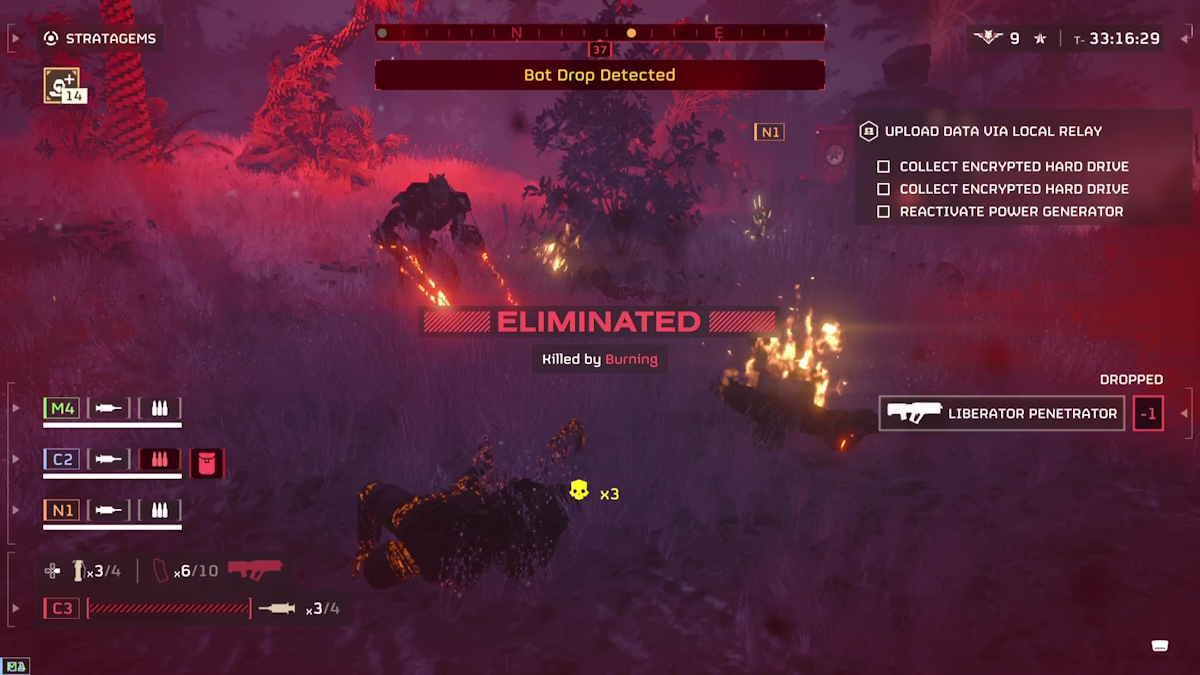 Helldivers 2 fire damage buff getting hit by burning corpse and dying immediately