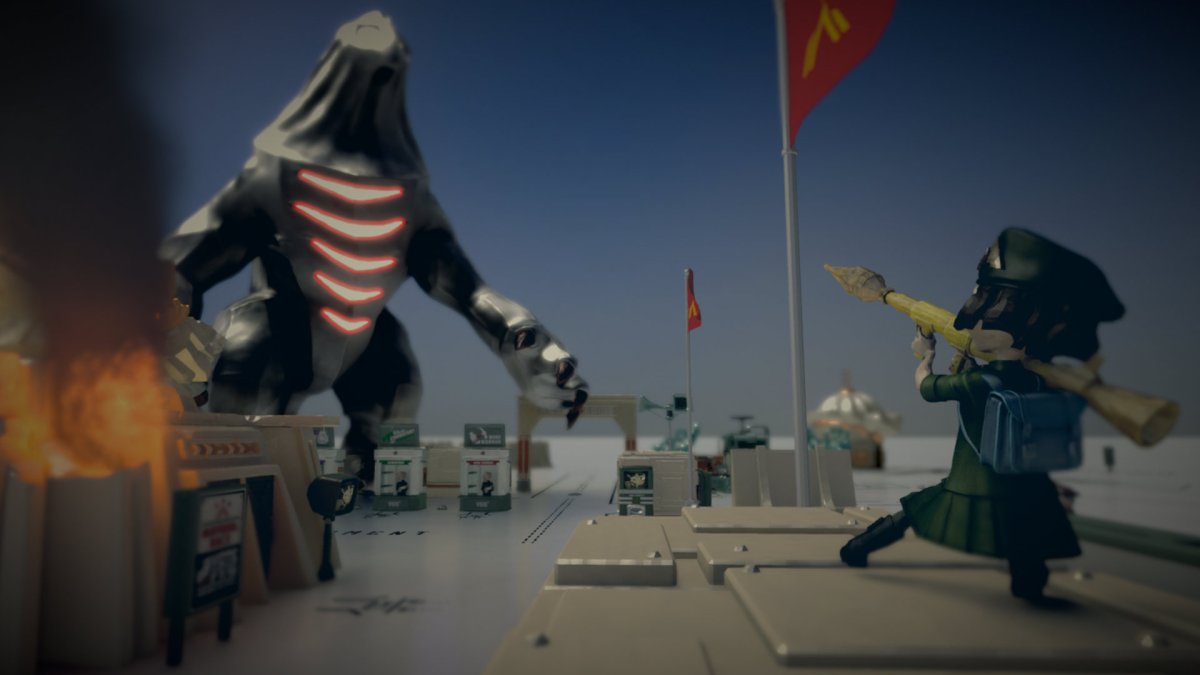 Lining up a rocket at a kaiju in The Tomorrow Children