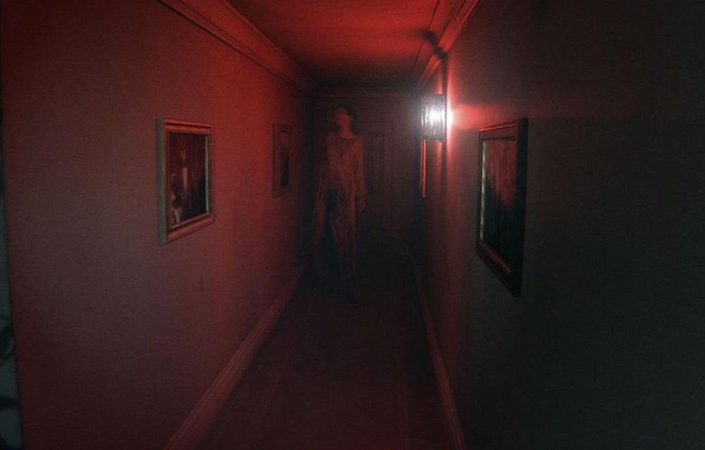 A ghostly figure in a hallway.