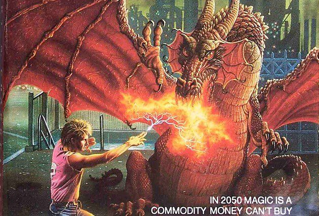 Shadowrun Genesis guy with '80s hair fighting a dragon
