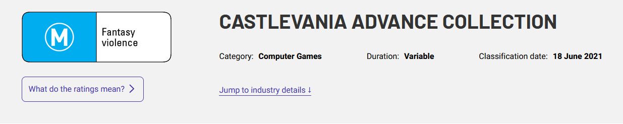 Castlevania Advance Collection was classified on June 18, 2021