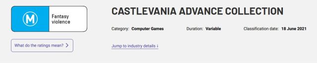 Castlevania Advance Collection was classified on June 18, 2021