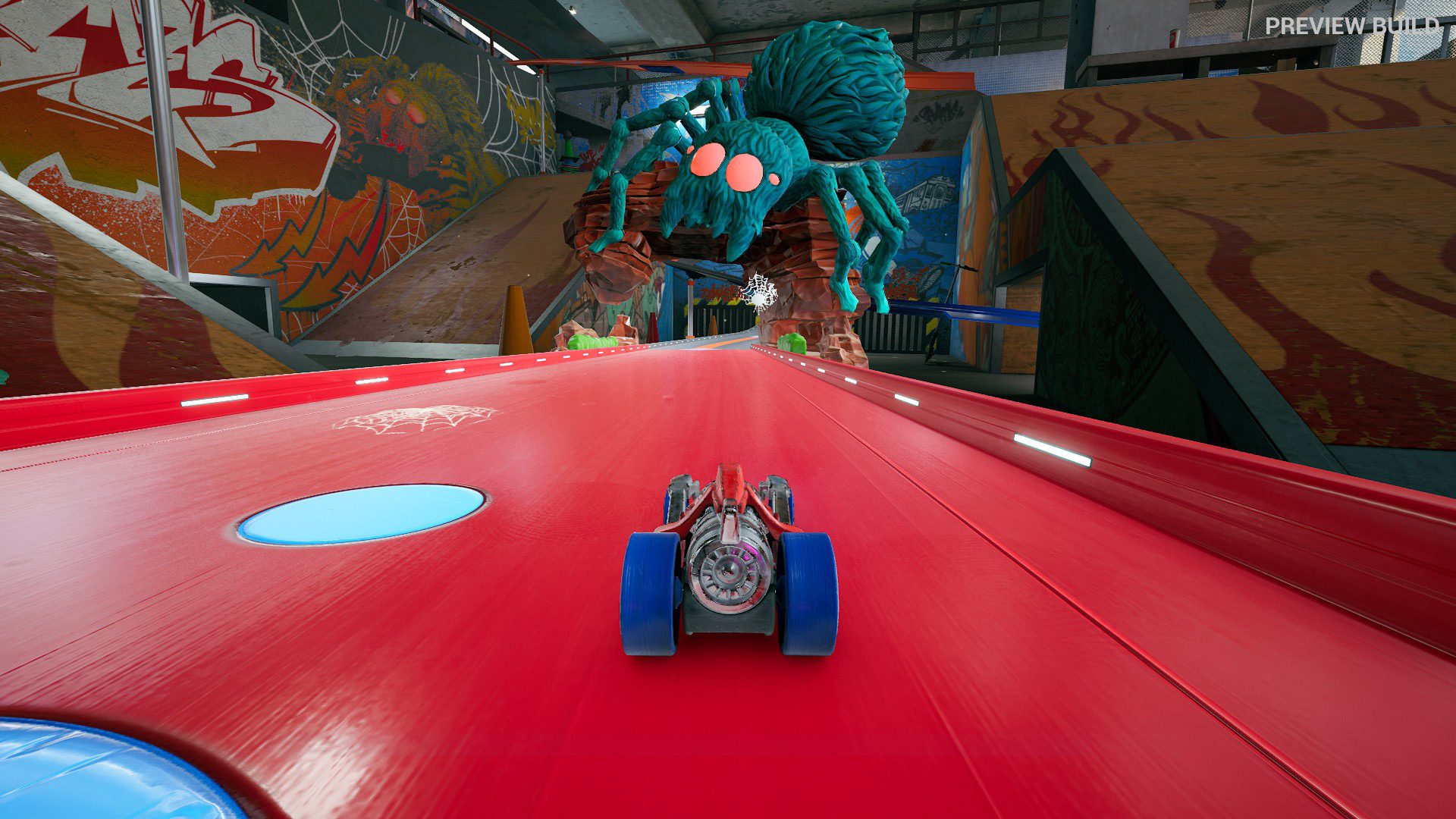 A web-firing spider trap in Hot Wheels Unleashed