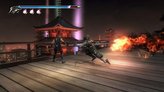 A rooftop fight in Ninja Gaiden: Master Collection