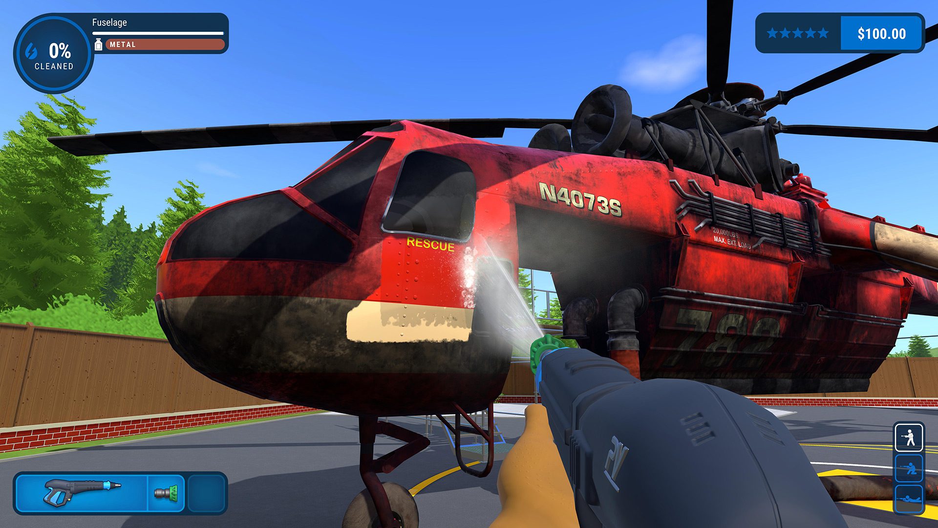 Cleaning a helicopter in PowerWash Simulator