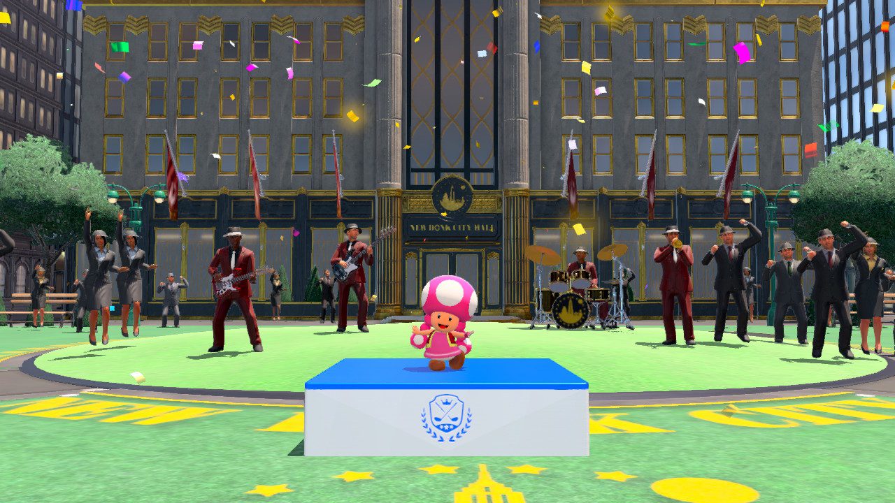Toadette on the podium in New Donk City