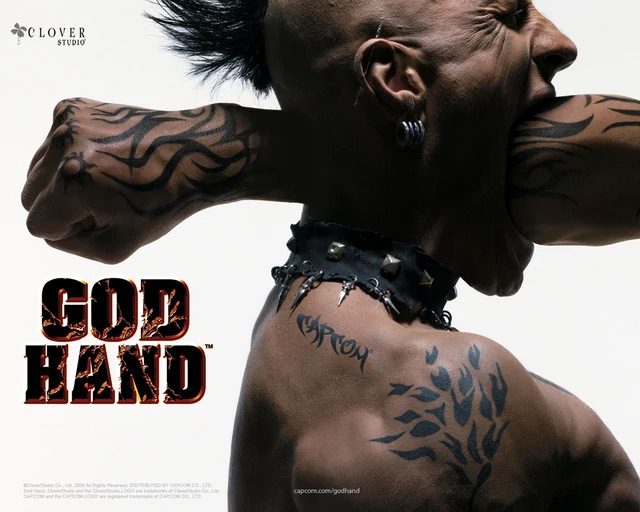 An iconic first-through-the-head visual for God Hand