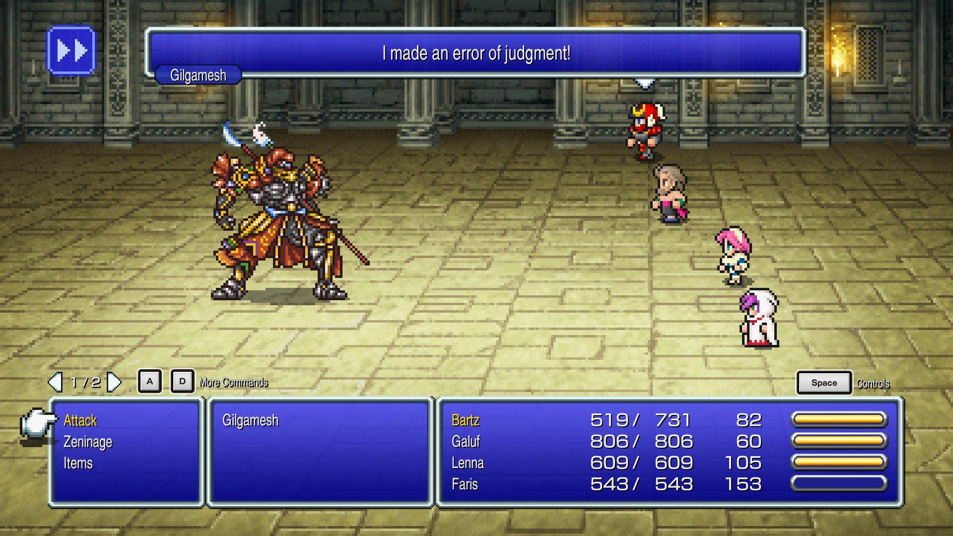 Final Fantasy V pixel remaster battle screenshot