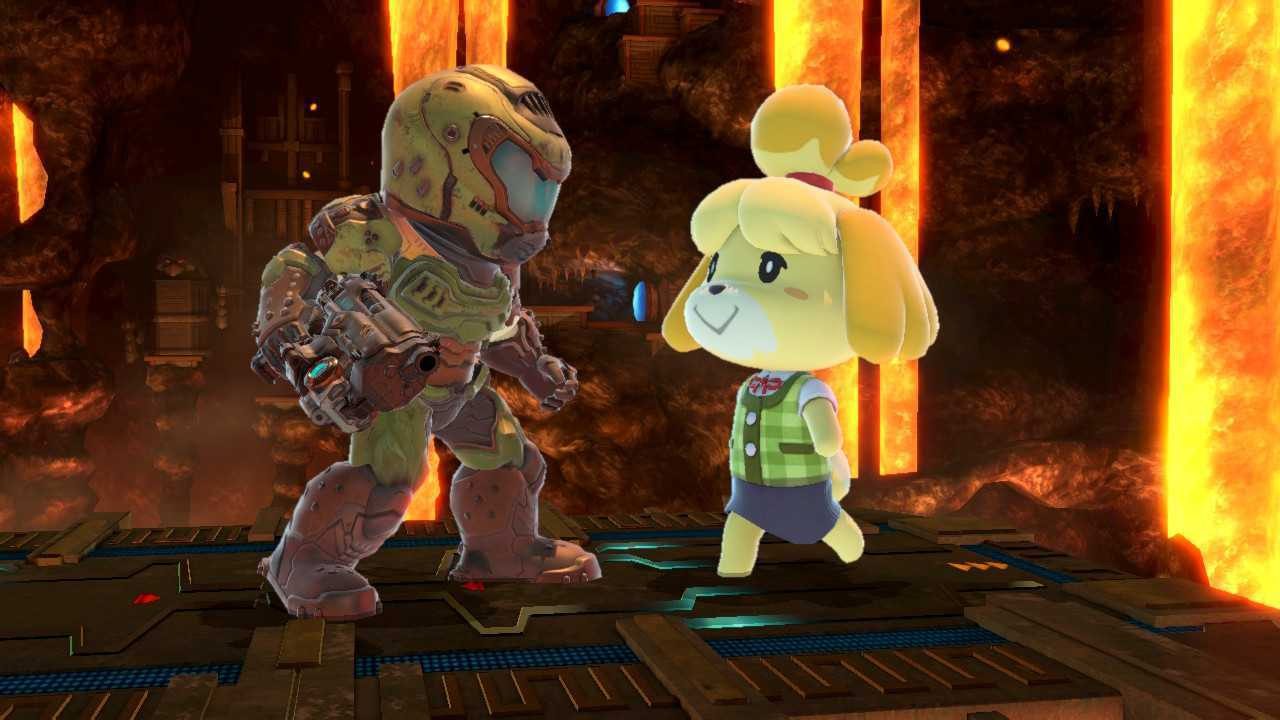 Isabelle and Doom Slayer together in Super Smash Bros. Ultimate
