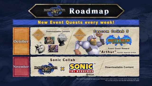 The Monster Hunter Rise collab update schedule for Ghosts 'n Goblins and Sonic the Hedgehog