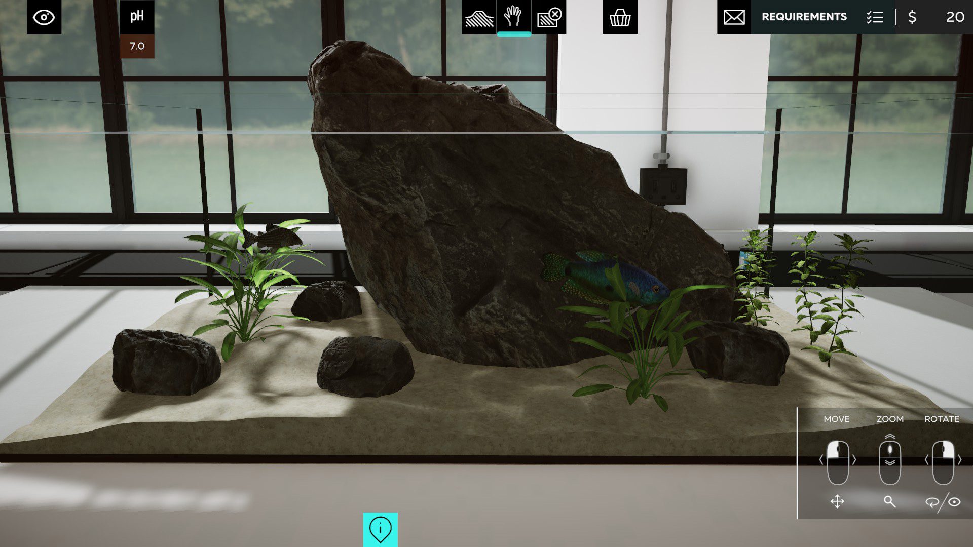 Arrange stones and plants in Aquarium Designer