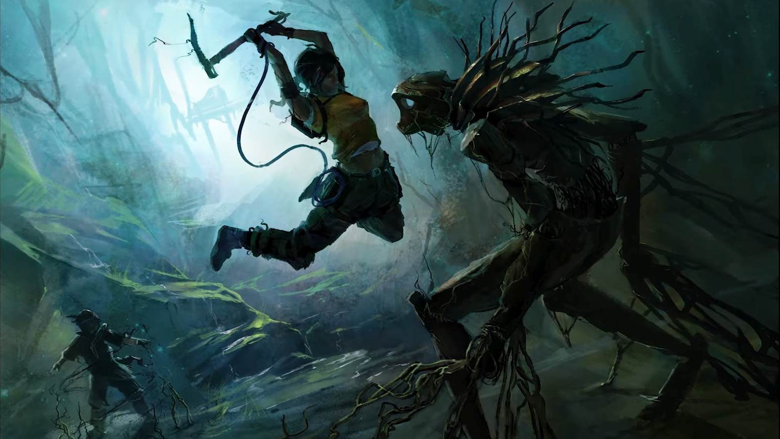 Tomb Raider: Ascension artwork with Lara Croft and a monster