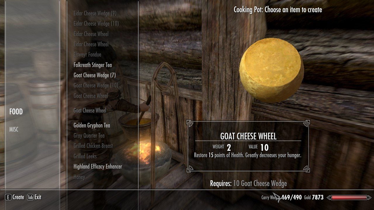 The cheese-carrying weight limit in Skyrim 