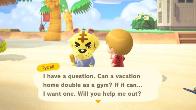 Building a vacation home that doubles as a gym for Tybalt in the Animal Crossing: New Horizons DLC