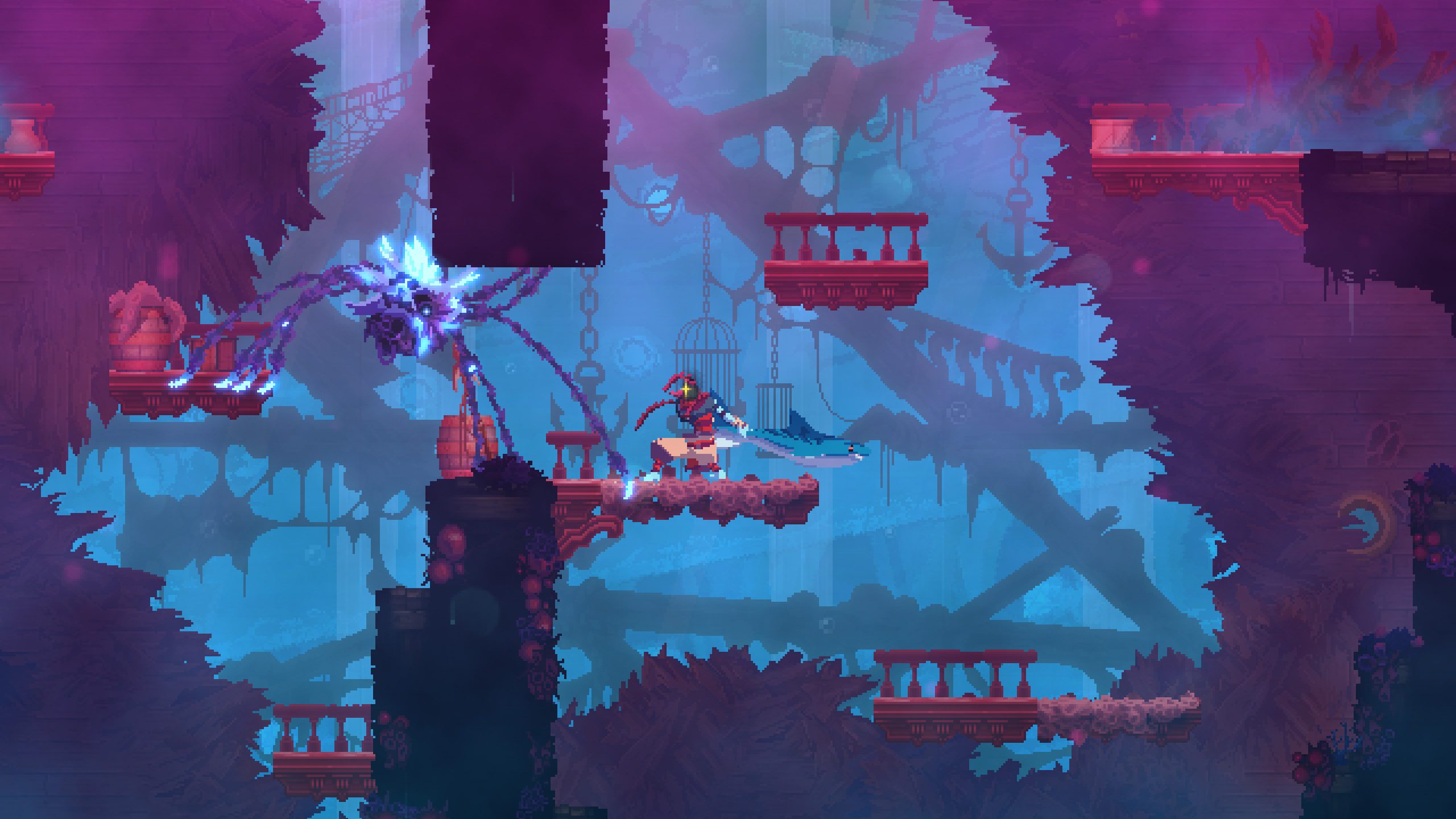 A shark weapon in Dead Cells