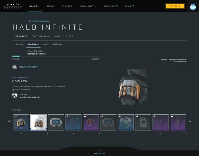Halo: Infinite battle pass tracker