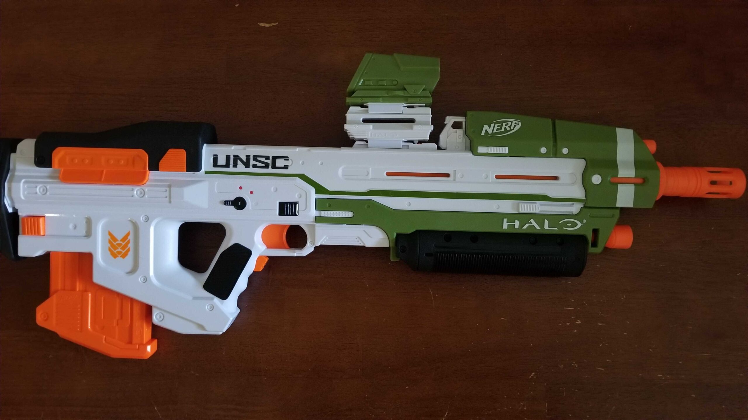The Halo Infinite MA40 Nerf Blaster in real life
