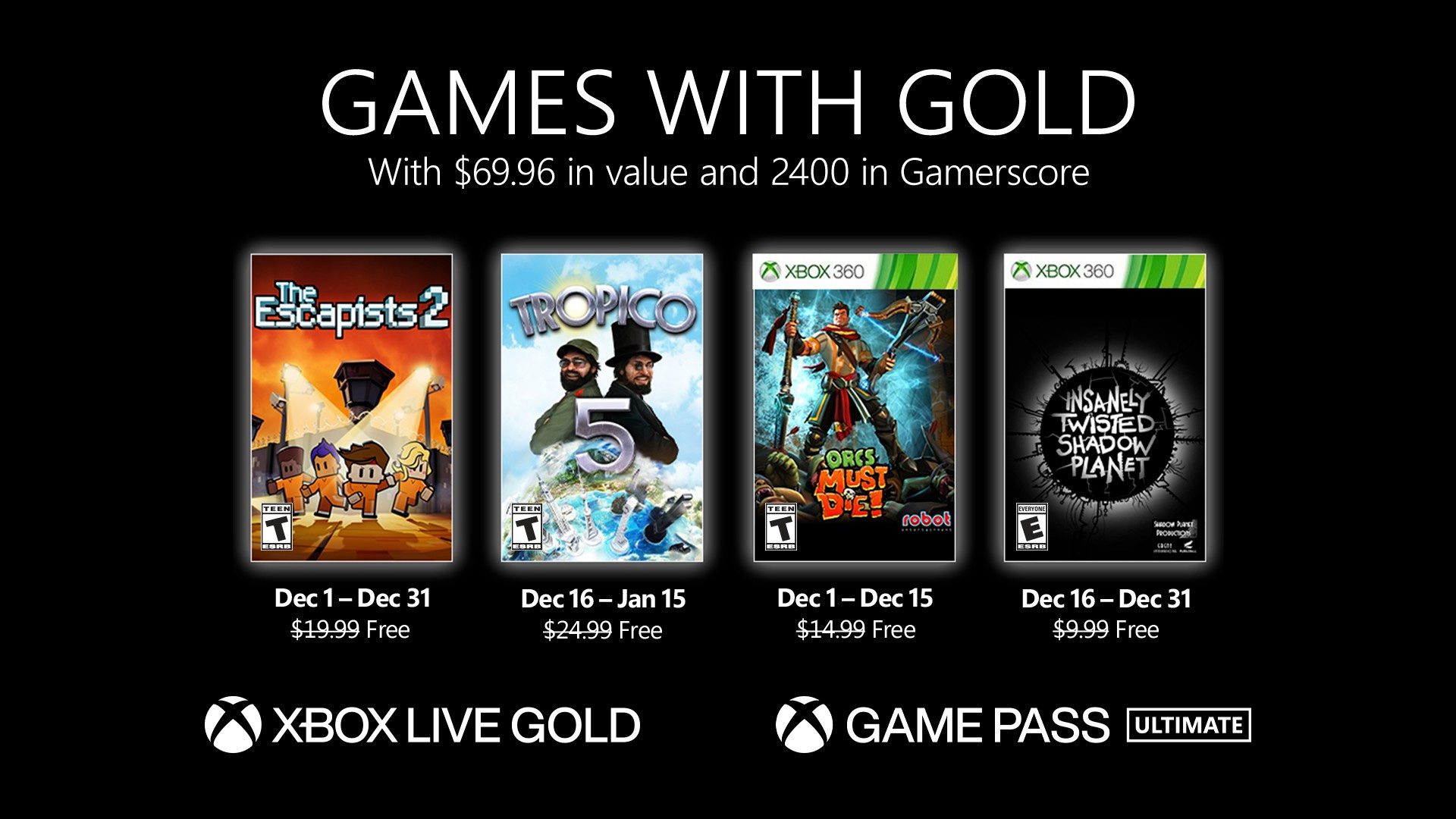 Xbox Games with Gold December 2021 game list