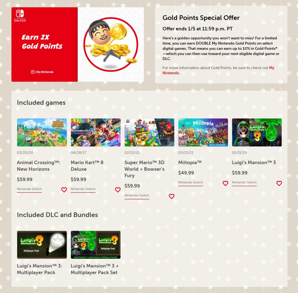 Nintendo is offering double gold point rewards on select games