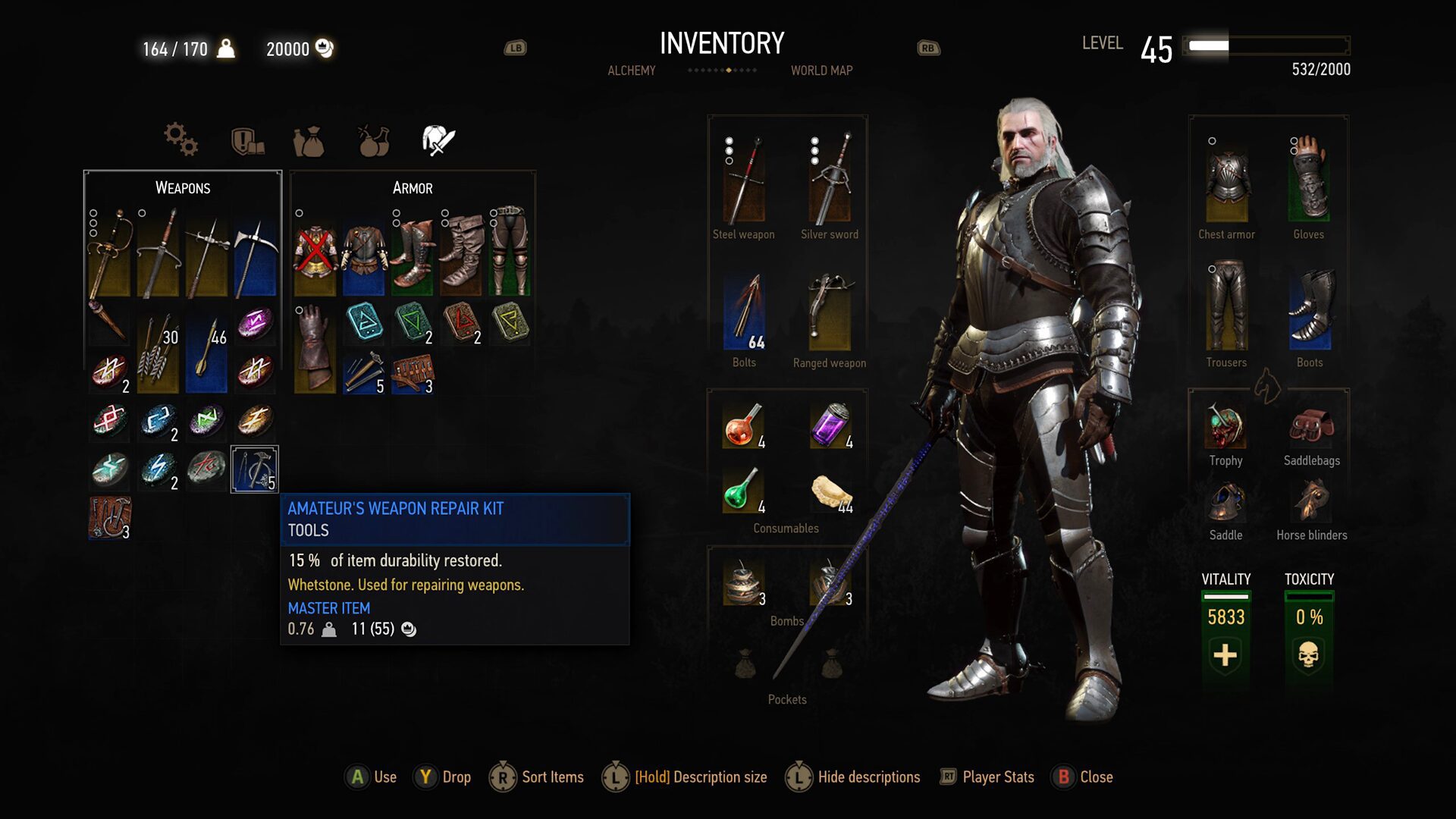 Screenshot of The Witcher 3 inventory