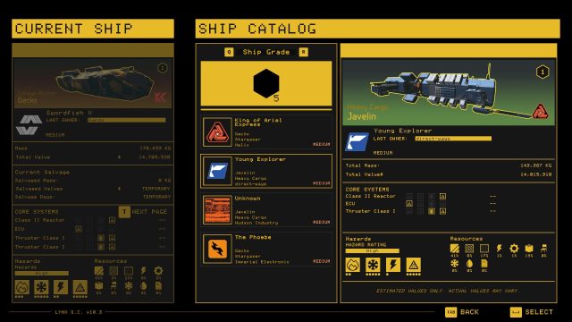 Hardspace: Shipbreaker ship catalog screenshot