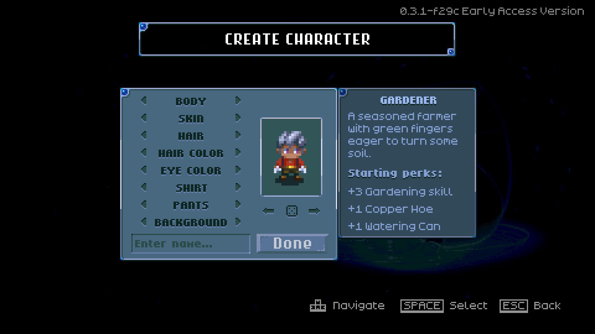 Create a character with the Gardener background in Core Keeper