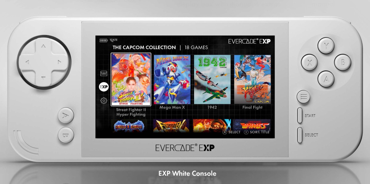 Evercade EXP handheld gaming system with the Capcom Collection