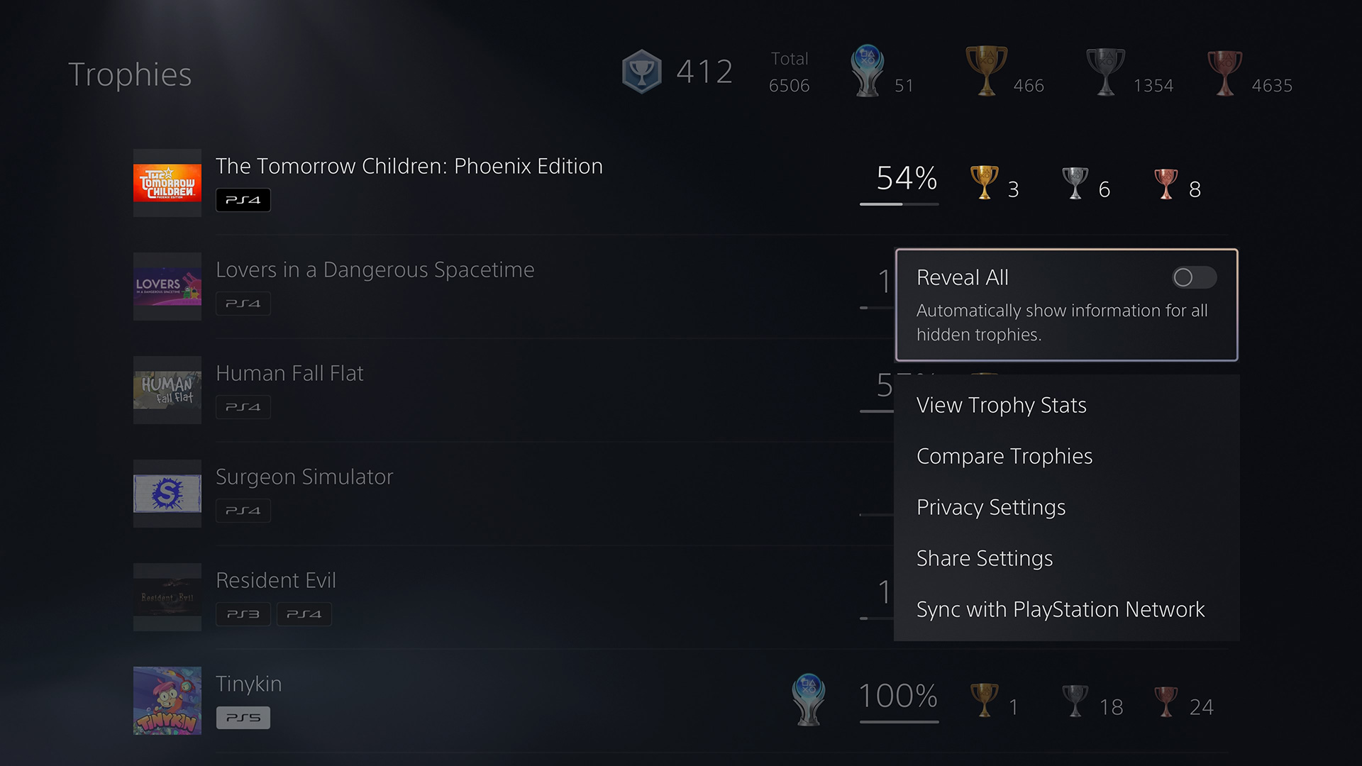 PS5 reveal hidden trophies toggle