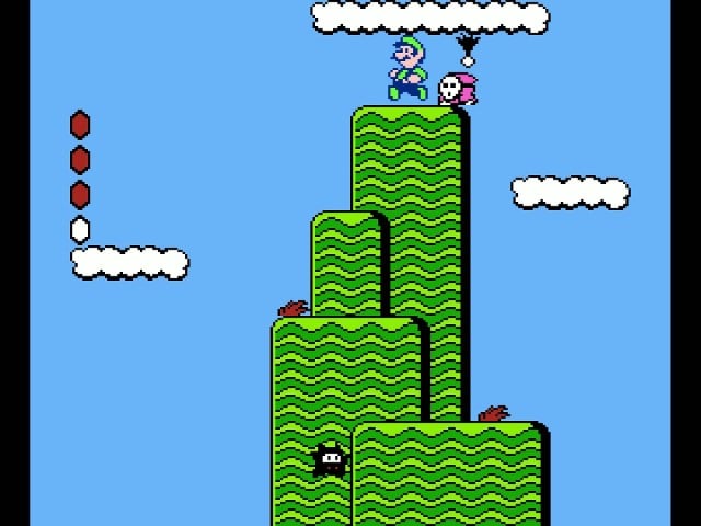 Super Mario Bros. 2 Atop a hill with Ninji and Shyguy
