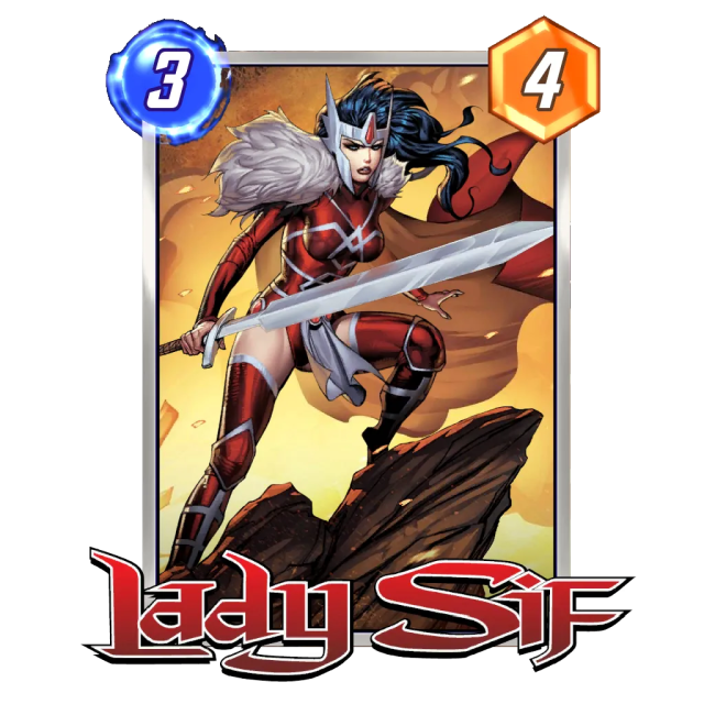 Marvel Snap card depicting Lady Sif with a large sword.