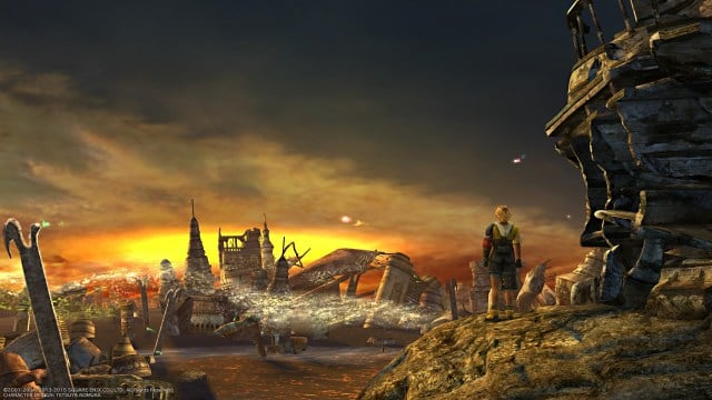 Final Fantasy X's opening scene featuring Tidus, who is looking away from the camera and toward the Zanarkand Ruins