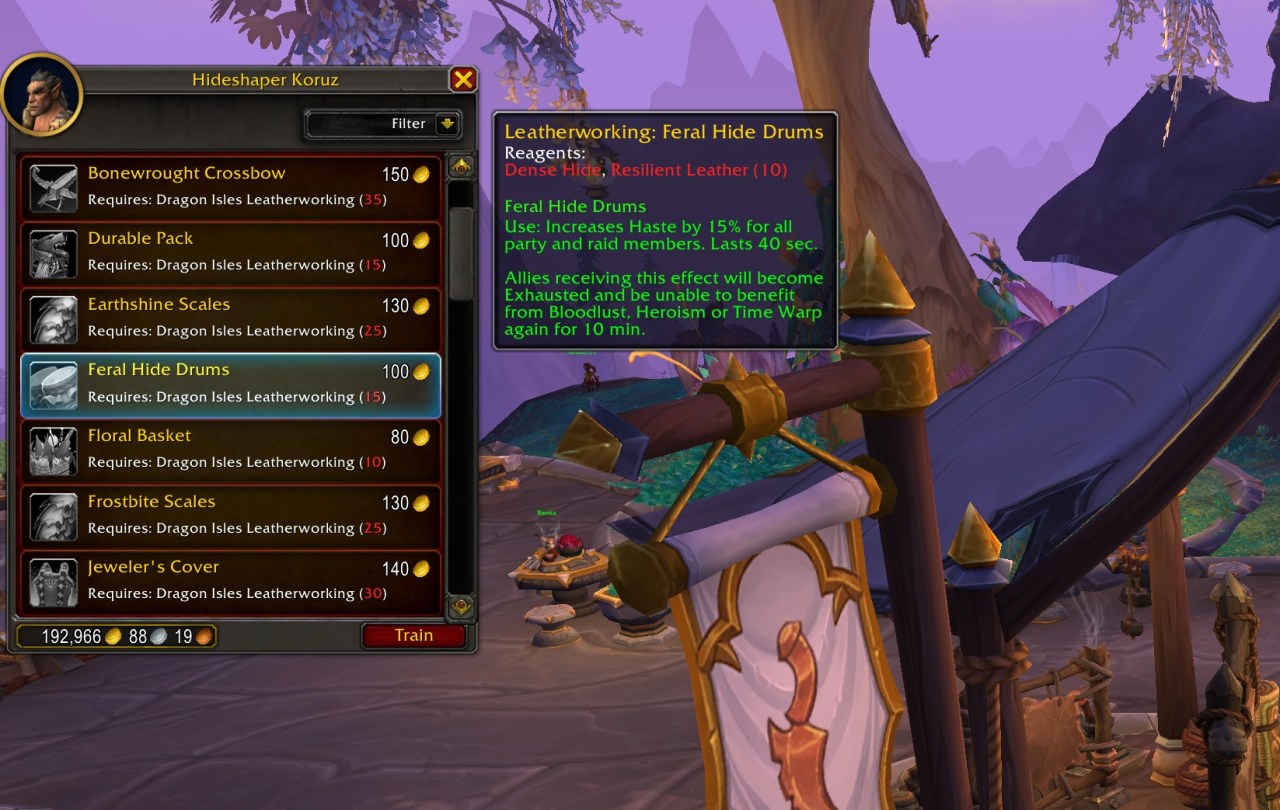 How to craft Feral Hide Drums in WoW Dragonflight
