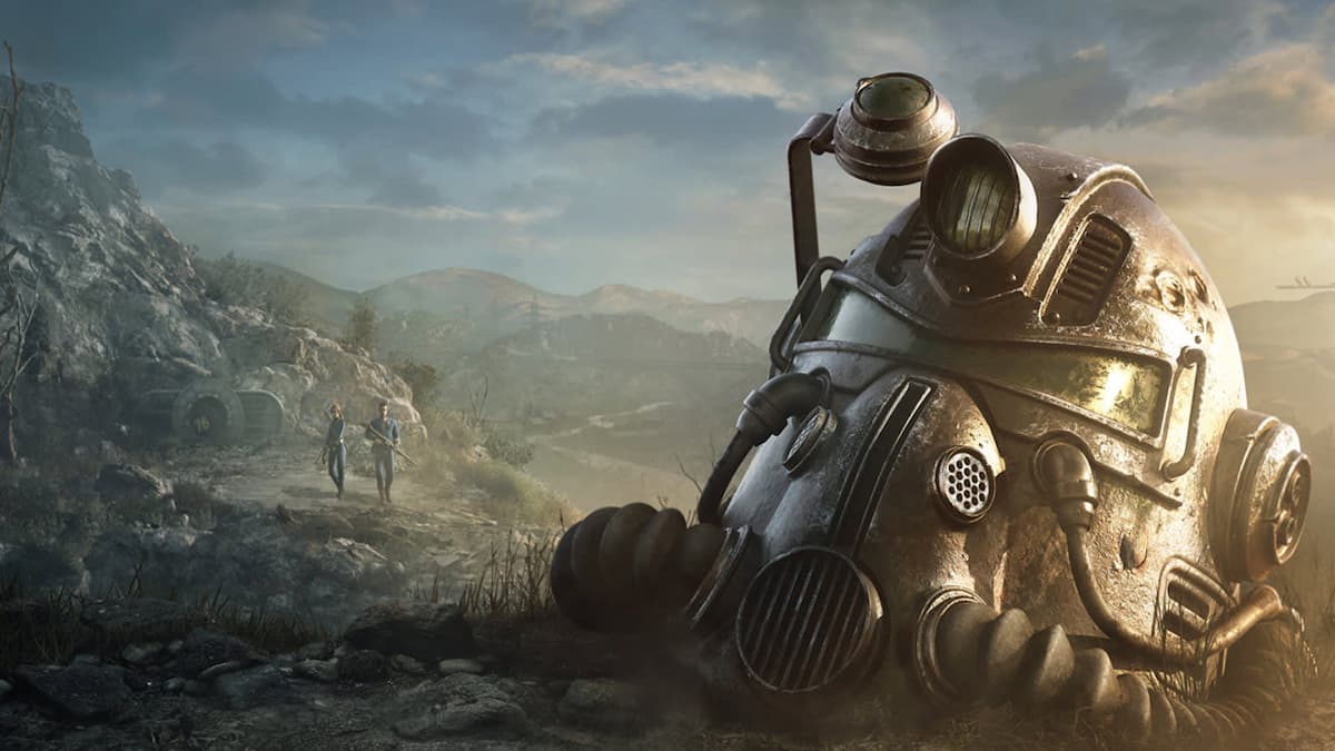 Fallout 76 key art helmet lying in wasteland