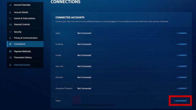 Battle.net showing you how to link your account to Twitch