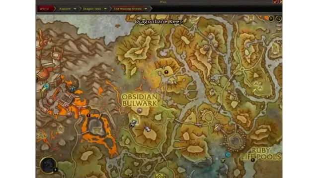 A map showing Obsidian Bulwark in Dragon Isles, where the Blacksmithing Profession Master is located