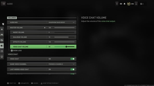 WarZone 2 Melhores configurações de áudio Equalização de volume