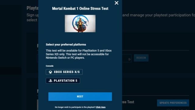 Mortal Kombat 1 stress test sign up