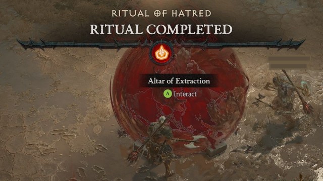 Using the Altar of Extraction to turn Seeds of Hatred into Red Dust in Diablo 4