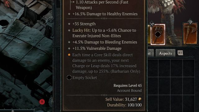 Greyed out text from trying to stack Aspects in Diablo 4