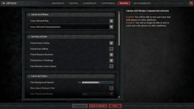 Crossplay communication settings in Diablo 4