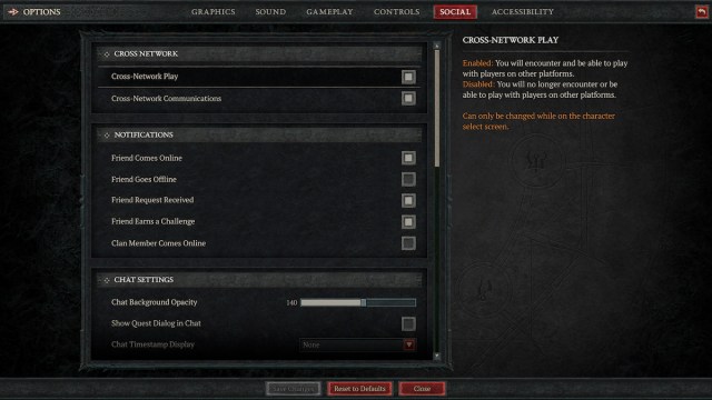 Crossplay settings in Diablo 4