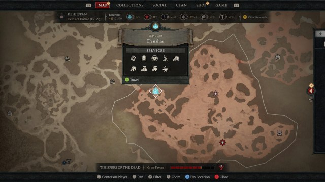 Denbar on the map screen, where to warp to find Seeds of Hatred in Diablo 4