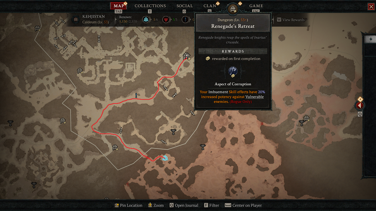 Diablo 4 Renegades Retreat Dungeon Location and Route