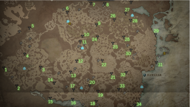 Hawezar Altar of Lilith Locations Map Numbered