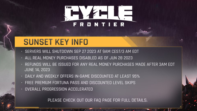 The Cycle Frontier Sunset Info