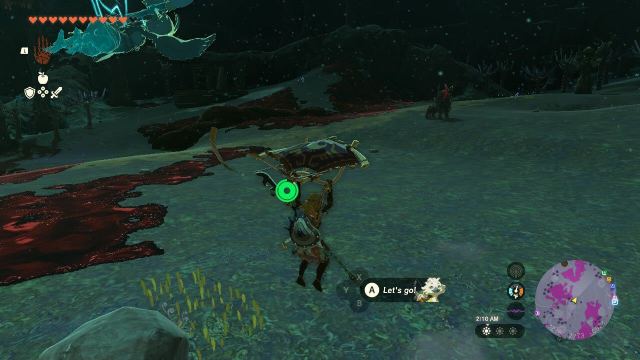 Tears of the Kingdom TotK gliding towards a Silver Lynel.