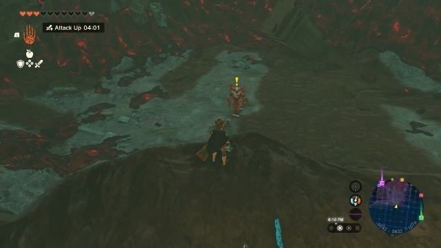 Tears of the Kingdom TotK on a precipice in The Depths looking at a Silver Lynel.