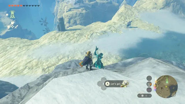 Tears of the Kingdom TotK on a cliff overlooking a Silver Lynel.
