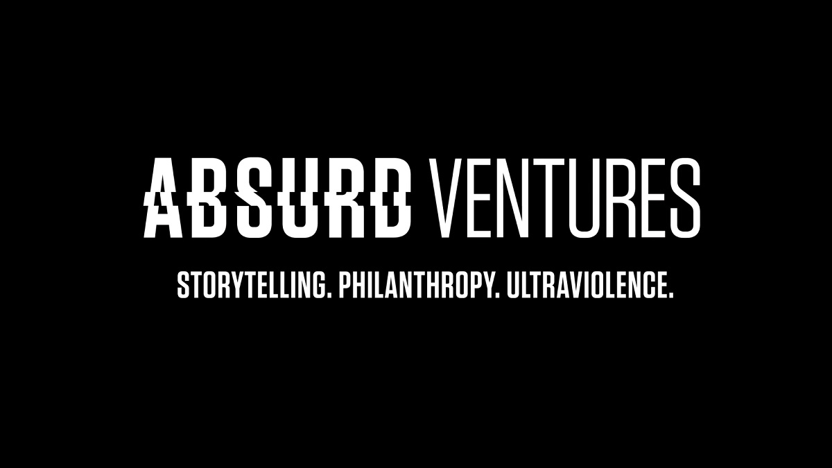Absurd Ventures logo with the words "Storytelling. Philanthropy. Ultraviolence" written underneath.