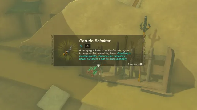 Tears of the Kingdom Gerudo Scimitar getting picked up.